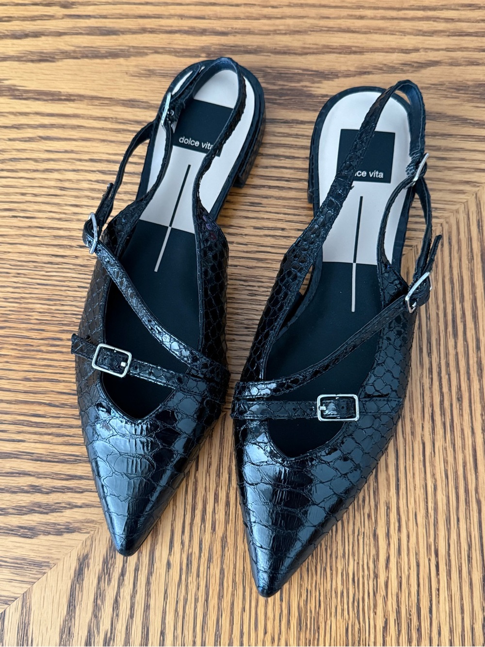 DOLCE VITA Pamla Embossed Slingback Flats - Black Leather